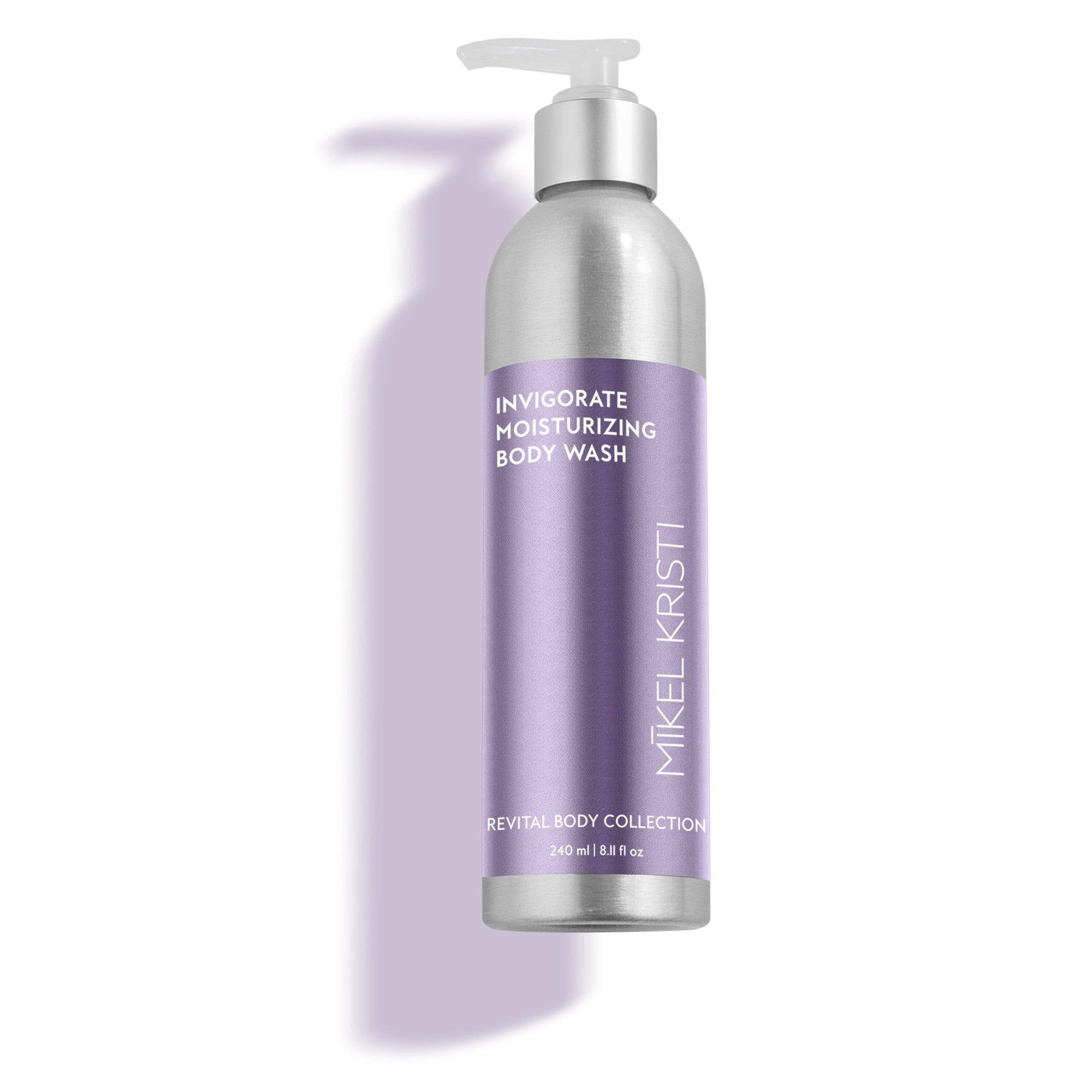 Invigorate Moisturizing Body Wash 8oz Aluminum Pump Bottle with Plumb Label | Shop Mikel Kristi Skincare