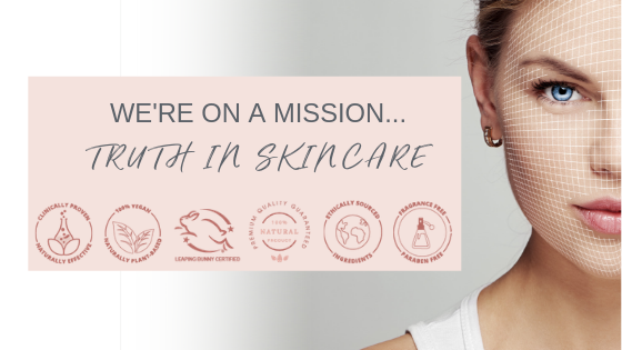 We're on a mission, truth in skincare cover photo. Skincare Icons, cruelty free, leaping bunny certified, fragrance free, vegan, clinically proven, ethically sourced
